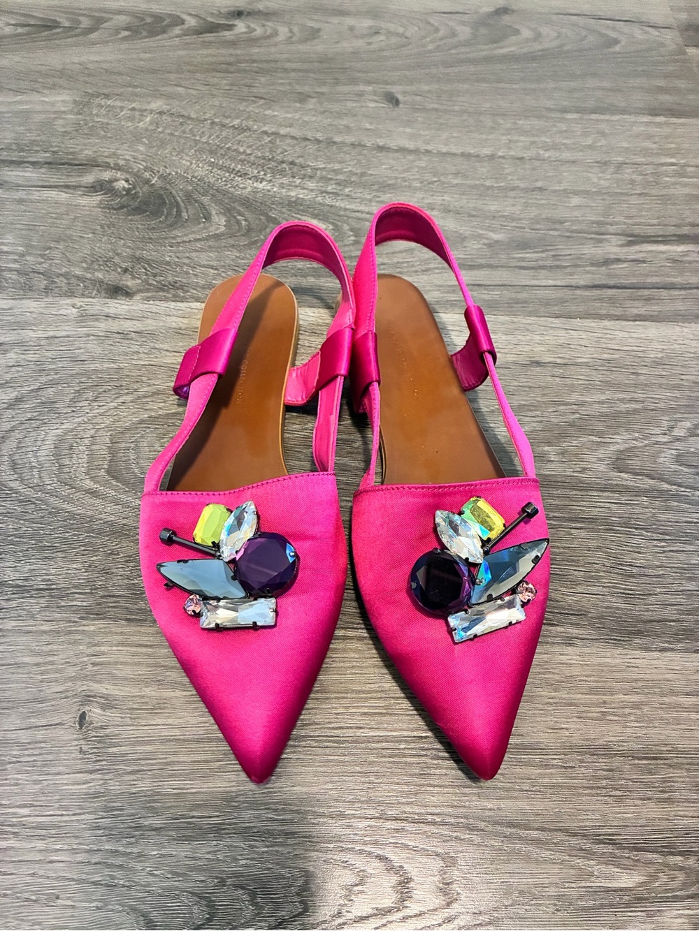 Zara Hot Pink Jeweled Pointed Slingback Flats